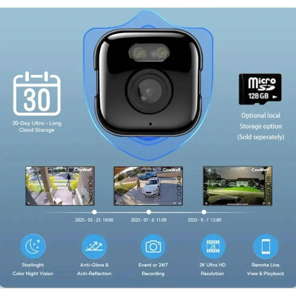 CowWolf 3MP 2K Window Camera,2.4GHz & 5GHz WiFi Indoor Cameras for Home Security